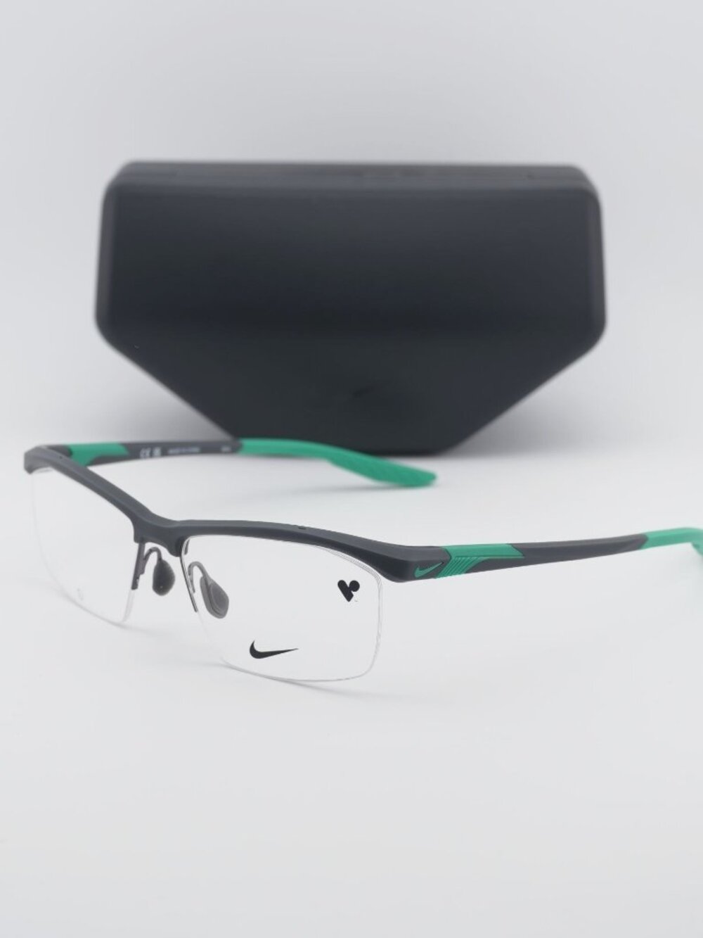 NIKE 7402 034 Rectangle Eyeglasses 56mm - Dark Grey / Green